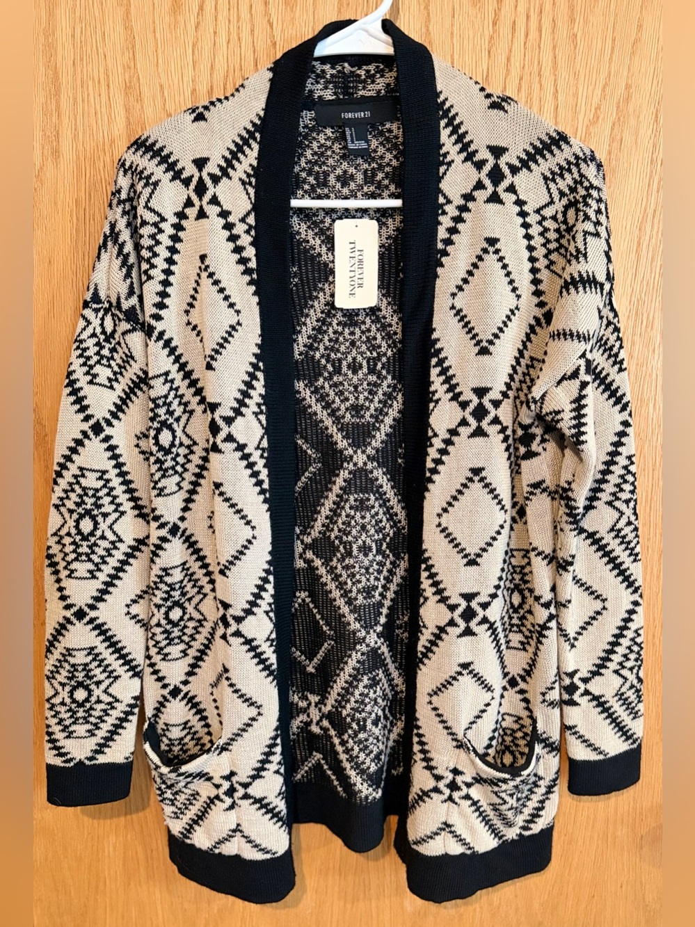 Forever 21 Black and Cream Aztec Open-Front Cardigan